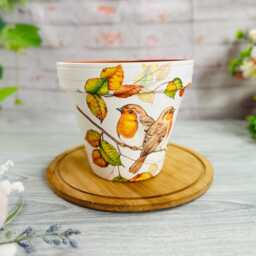 Decoupage Robin Plant Pot, Hand-Painted Flower Vase - thumbnail 2