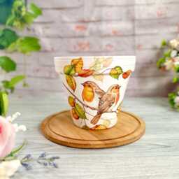 Decoupage Robin Plant Pot, Hand-Painted Flower Vase - thumbnail 3