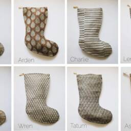 Brown Linen Christmas Stocking, Moroccan Star Stockings, Modern Indian Block Printed Stocking Neutral, Bohemian Holiday D??cor - thumbnail 2