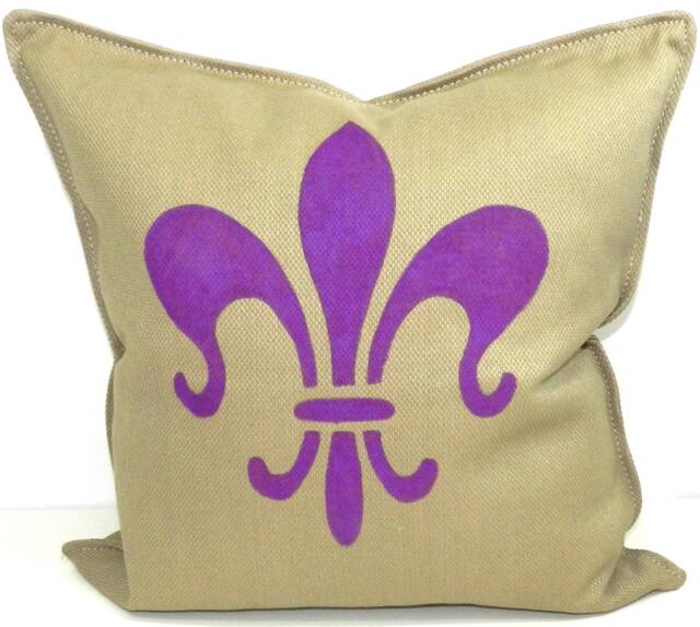 New 20x20 Inch Designer Handmade Pillow Case With Hand Painted Fleur De Lis - image 1