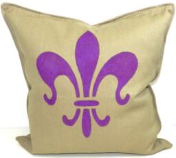 New 20x20 Inch Designer Handmade Pillow Case With Hand Painted Fleur De Lis - thumbnail 1