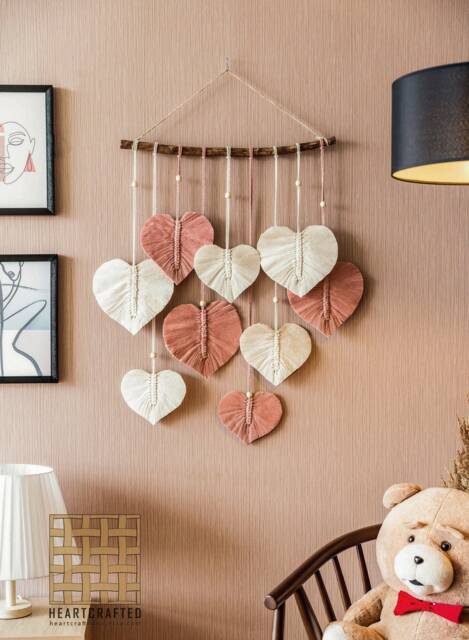 Heart Macrame Wall Hanging, Art, Leaf Feather, Valentine Decor, Gift For Her, Love Couple Gift, First Mothers Day L13 - image 1