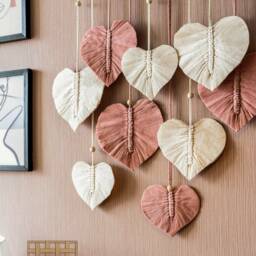 Heart Macrame Wall Hanging, Art, Leaf Feather, Valentine Decor, Gift For Her, Love Couple Gift, First Mothers Day L13 - thumbnail 2