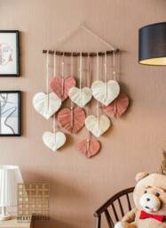 Heart Macrame Wall Hanging, Art, Leaf Feather, Valentine Decor, Gift For Her, Love Couple Gift, First Mothers Day L13 - thumbnail 1