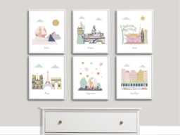 Travel Theme Nursery Art Pastel Colors City Prints - Set Of 6 - thumbnail 1