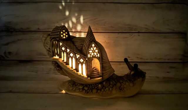 Whimsical Snail Church Night Light - Unique Ceramic Fairy House Lamp - image 1
