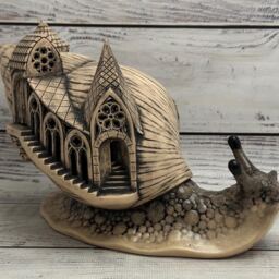 Whimsical Snail Church Night Light - Unique Ceramic Fairy House Lamp - thumbnail 2