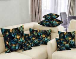 Handmade By Order Peacock Teal Blue Digital Flower Leaves Plant Pattern On Velvet Cushions Covers Only All Sizes Available Demand - thumbnail 1