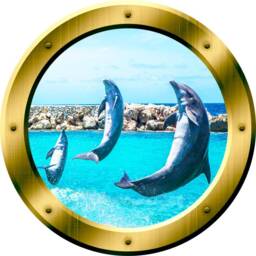 Jumping Dolphins Window Porthole Wall Decal Ocean Scene - Vwaq Gp26 - thumbnail 2