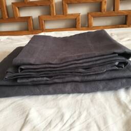3 Pcs Set Stone Washed Pure Linen Sheet Set, Top With 2 Pillowcases Dove Gray/Charcoal Hand Made By Linen Legend - thumbnail 3