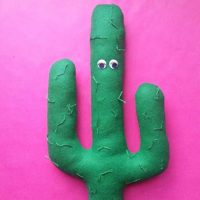 Felt Cactus Pillow - Handmade Green Succulent With Googly Eyes - image 1