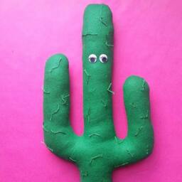Felt Cactus Pillow - Handmade Green Succulent With Googly Eyes - thumbnail 1