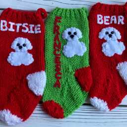 Hand Knit Dog Christmas Stocking, Bichon Frise, Maltese, Havanese - thumbnail 3