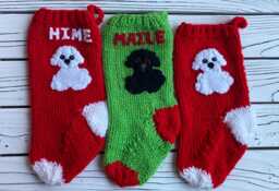Hand Knit Dog Christmas Stocking, Bichon Frise, Maltese, Havanese - thumbnail 1