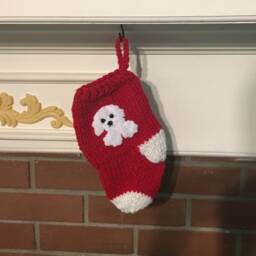 Hand Knit Dog Christmas Stocking, Bichon Frise, Maltese, Havanese - thumbnail 2