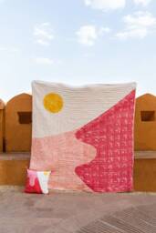Handmade Kantha-stitched Cotton Quilt Pink Block Print Indian Bedspread