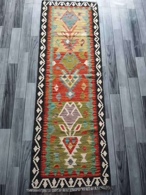 Heritage Runner Rug, Handmade Artisan Afghan Turkish, Scandinavian, Navajo, Bohemian, Wool Flatweave Multicolour Kilim Rug 190x65 cm - image 1