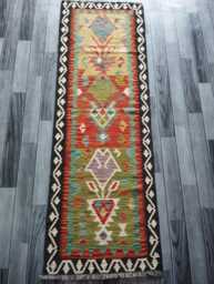 Heritage Runner Rug, Handmade Artisan Afghan Turkish, Scandinavian, Navajo, Bohemian, Wool Flatweave Multicolour Kilim Rug 190x65 cm - thumbnail 1