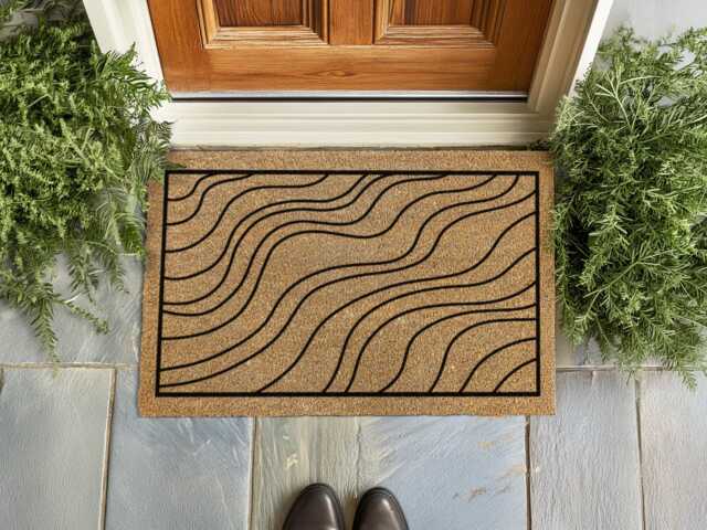 Modern Wavy Line Welcome Mat - Coastal Beach House Rug Entryway Decor - image 1