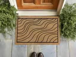 Modern Wavy Line Welcome Mat - Coastal Beach House Rug Entryway Decor - thumbnail 1