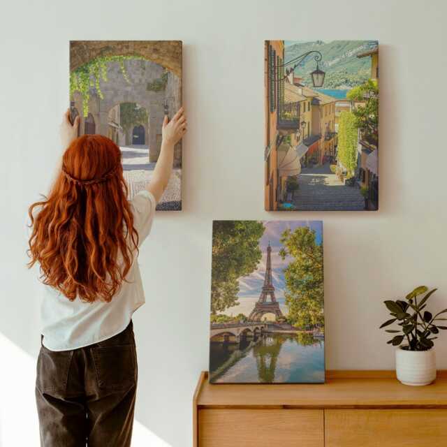 Canvas Art Set Of 3 - Beautiful Streets, Historic Architecture, Eiffel Tower, Brown Print, Travels Wall Decor - image 1