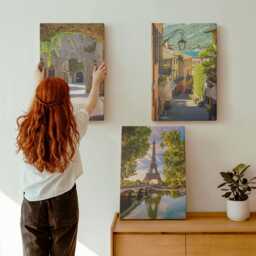 Canvas Art Set Of 3 - Beautiful Streets, Historic Architecture, Eiffel Tower, Brown Print, Travels Wall Decor - thumbnail 1