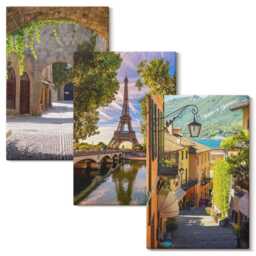 Canvas Art Set Of 3 - Beautiful Streets, Historic Architecture, Eiffel Tower, Brown Print, Travels Wall Decor - thumbnail 2