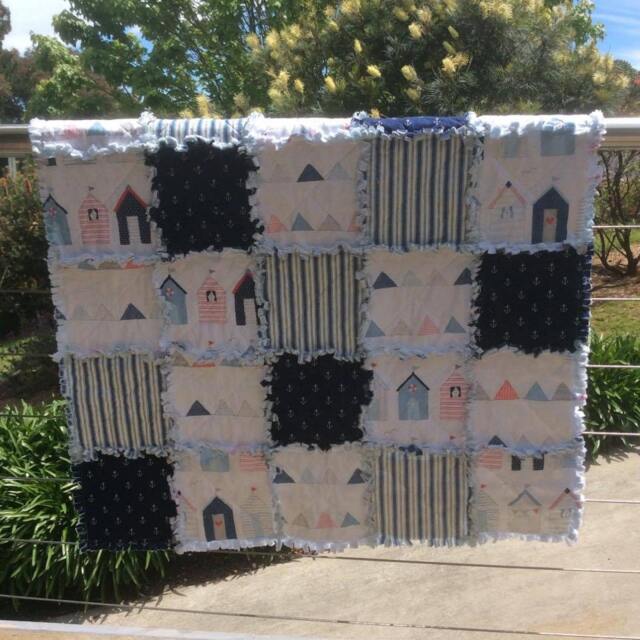 Baby Rag Quilt, Boy Blanket, Tummy Time Mat, Michael Miller Maritime Beach Houses, Handmade Shower Gift - image 1