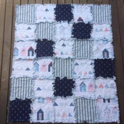 Baby Rag Quilt, Boy Blanket, Tummy Time Mat, Michael Miller Maritime Beach Houses, Handmade Shower Gift - thumbnail 2