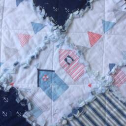 Baby Rag Quilt, Boy Blanket, Tummy Time Mat, Michael Miller Maritime Beach Houses, Handmade Shower Gift - thumbnail 3