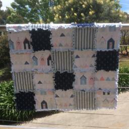 Baby Rag Quilt, Boy Blanket, Tummy Time Mat, Michael Miller Maritime Beach Houses, Handmade Shower Gift - thumbnail 1