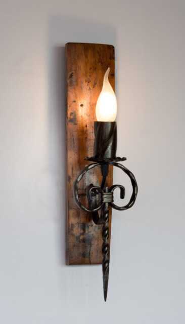 Rustic Wall Lamp - Wood & Wrought Iron Sconce Barrel Lights - image 1