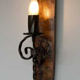 Rustic Wall Lamp - Wood & Wrought Iron Sconce Barrel Lights - thumbnail 2