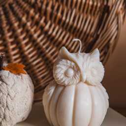 Handmade Owl Pumpkin Candle, Fall Festive Scented Soy Candle - thumbnail 3