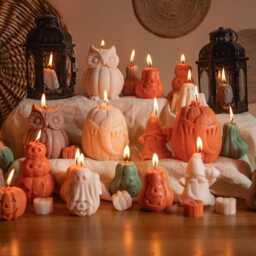 Handmade Owl Pumpkin Candle, Fall Festive Scented Soy Candle - thumbnail 4