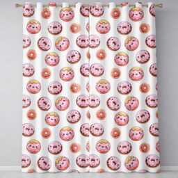 Cute Kawaii Donuts Grey Background Sweet Dessert Seamless Pattern Readymade Eyelet Ring Top Thermal 100% Blackout Curtains - thumbnail 2