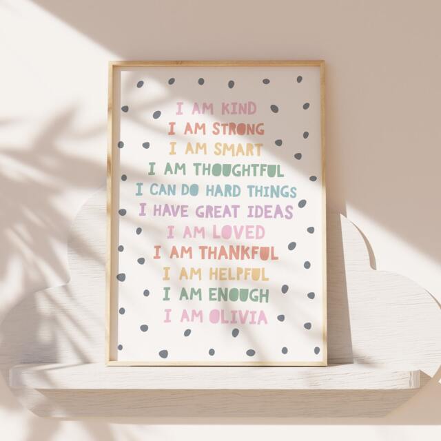 Girls Affirmation Print, Bedroom Decor, Positive, Personalised Prints, Affirmations, Wall Art, Playroom, Motivational Art - image 1
