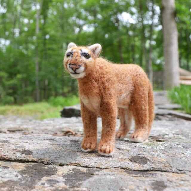 Meelon The Mountain Lion, Needle Felted Animal Wool Art Sculpture - image 1