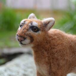 Meelon The Mountain Lion, Needle Felted Animal Wool Art Sculpture - thumbnail 2