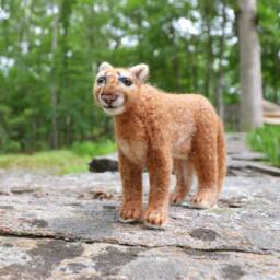 Meelon The Mountain Lion, Needle Felted Animal Wool Art Sculpture
