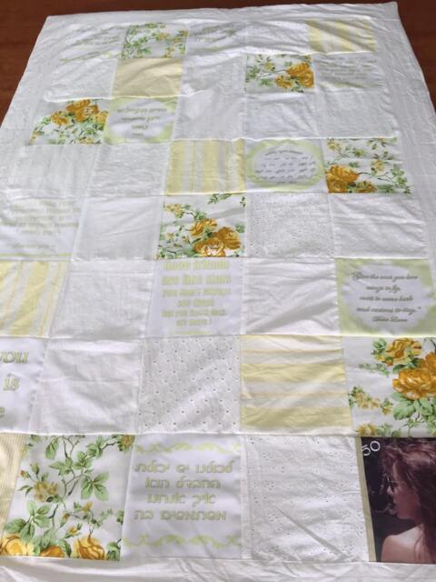 Yellow Floral Cotton Quilt, Personalized Patchwork Flowers Pattern Photo Romantic Bedding Gift - image 1