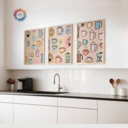 Coffee Wall Prints - Set Of 3 - Pastel Kitchen Art Retro Decor Gallery Shop Lover Gifts Trendy - thumbnail 1