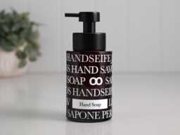 Amber Glass Soap Dispenser 250Ml With Multilingual Text Wrap, Refillable Pump Bottle, Choice Of 7 Labels For Bathroom Or Kitchen - thumbnail 1