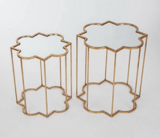 Metal Side Tables, Nest Of Gold Gilt Leaf, Minimalist Interior Decor, Set Two Living Room Dining - image 1
