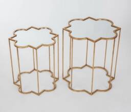 Metal Side Tables, Nest Of Gold Gilt Leaf, Minimalist Interior Decor, Set Two Living Room Dining - thumbnail 1