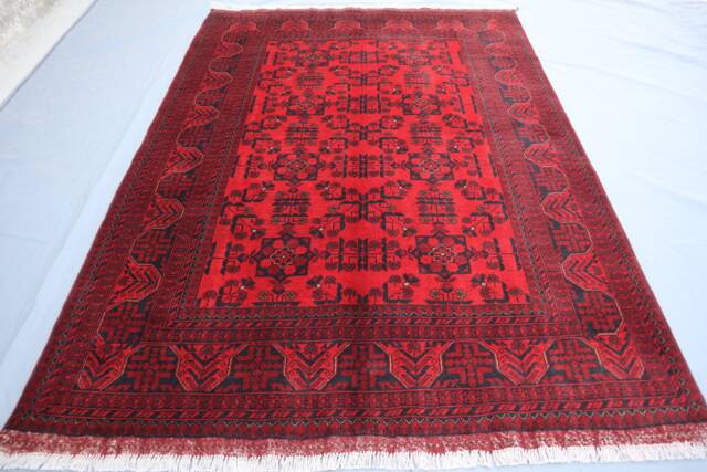 5x7 Red Afghan Rug - Khal Mohammadi Hand Knotted High Pile Wool Tribal Area Oriental Turkmen Living Room Bedroom Carpet - image 1