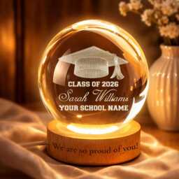 Custom Class Of 2026 Crystal Ball Night Light, Personalised Graduation Gift For Senior Congrats On Your Graduation