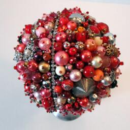 Red & Silver Jeweled Round Christmas Topiary Decoration - thumbnail 4