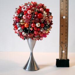 Red & Silver Jeweled Round Christmas Topiary Decoration - thumbnail 3