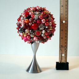 Red & Silver Jeweled Round Christmas Topiary Decoration - thumbnail 2